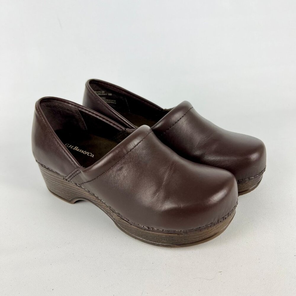 GH Bass Womens Melinda II Brown Leather Clog Professional Nursing Shoe size 5M